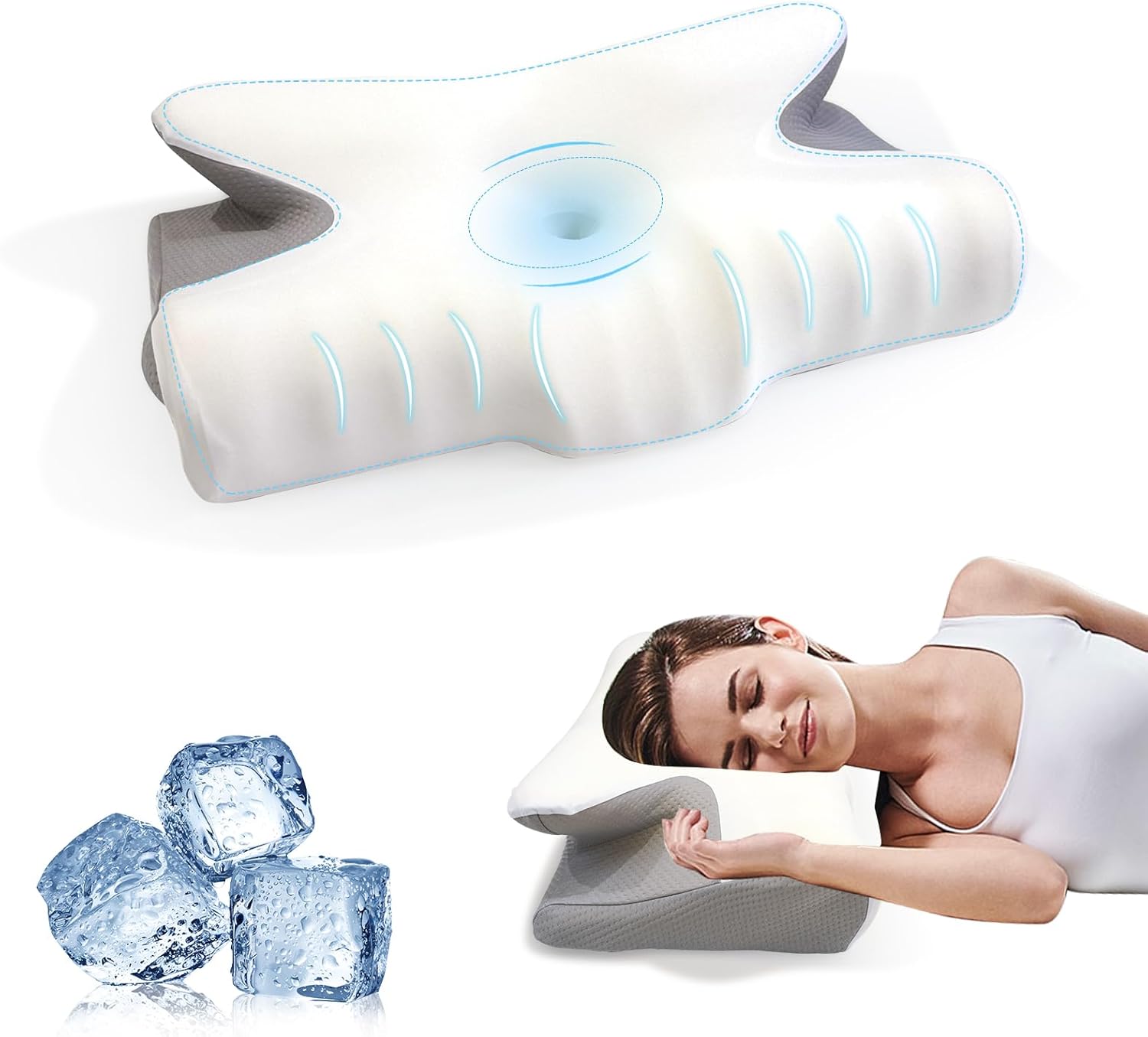 

Butterfly Sleep Memory Neck Pillow Slow Rebound Comfortable Memory Foam Sleep Pillow Cervical Orthopedic Neck Massage Bed Pillow 60x38x13cm серый