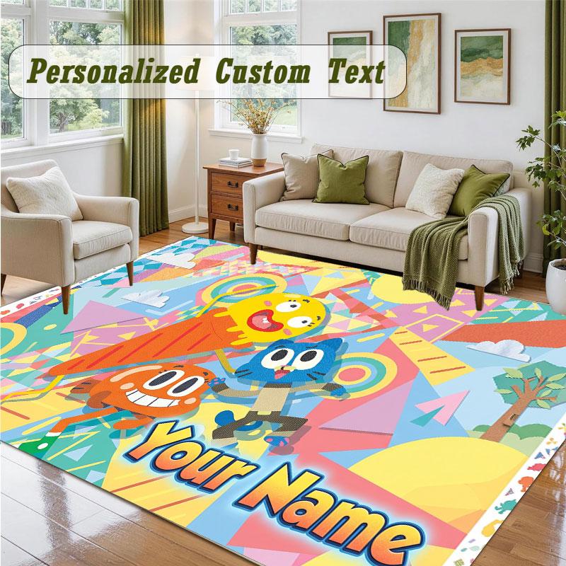Crystal Velvet Square Rug Custom NameAmazing World of Gumball Pattern Non Slip Home Floor Decor Rug