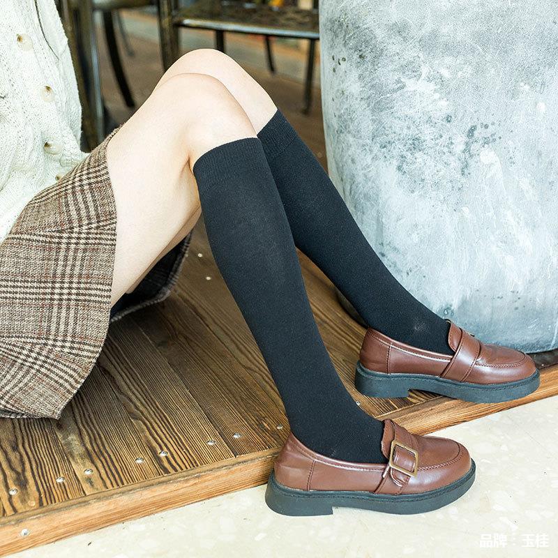 Cotton Knitting Knee High Socks Stockings Long Socks Stockings Japan Style For School Student Girl Thigh High Stockings Wine Red