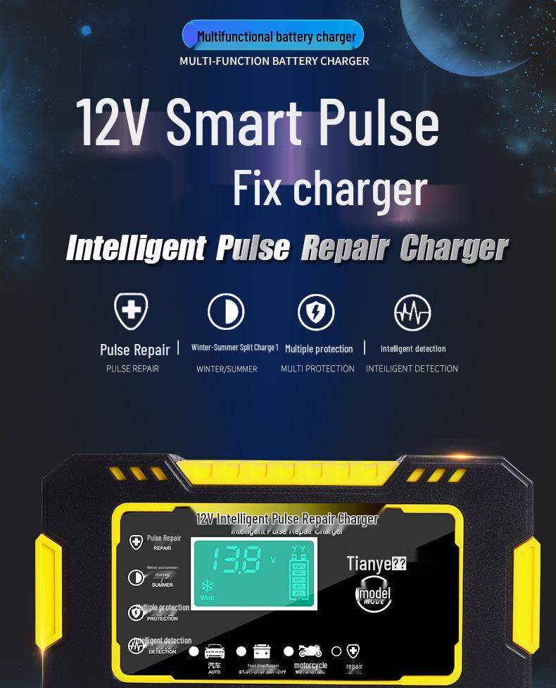 12V 6A Smart Car & Motorcycle Battery Charger with Pulse Repair