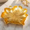 Zinc Alloy Metal Storage Plate Golden Jewelry Organizer Tray Stylish Leaf Shaped Tray  for Earrings