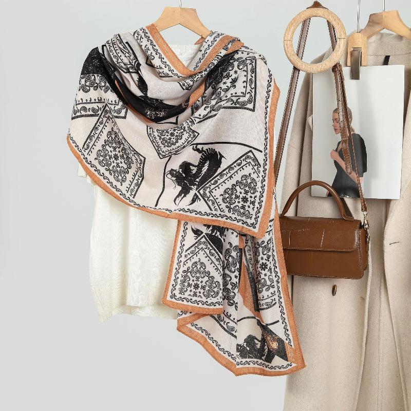 Hot-selling retro cashew nut women's printed imitation velvet silk scarf, spring, autumn and winter fashion versatile warm thin shawl