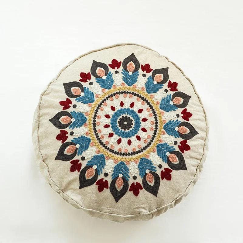 Moroccan Ethnic 45cm Round Cushion Cover Mandala Floral Embroidery Home Decor Living Room Throw Pillow Case Ball Decorative