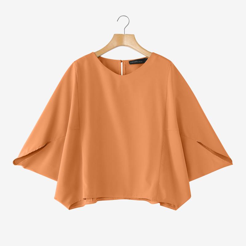 ZANZEA Bluză lejeră cu mâneci 3/4 pentru femei, cu gât rotund