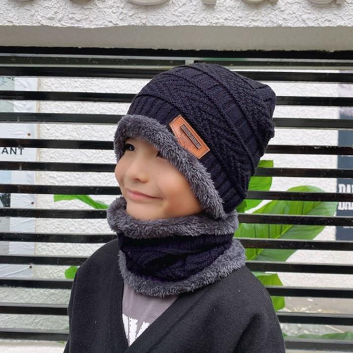 Winter Knitted Fleece-Lined Hat & Scarf Set for Men, Women & Kids - Thick Wool Parent-Child Cap