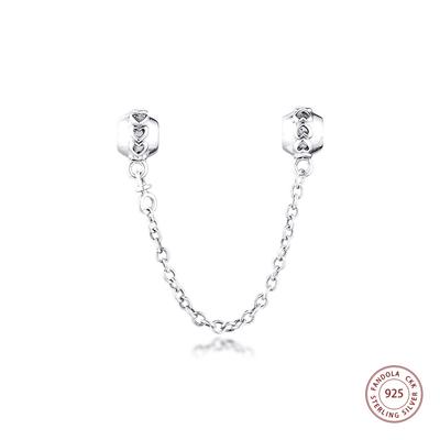 925 Sterling Silver Love Connection Safety Chain Metal Beads for Women Fits Original Charms Bracelets DIY Jewelry Making