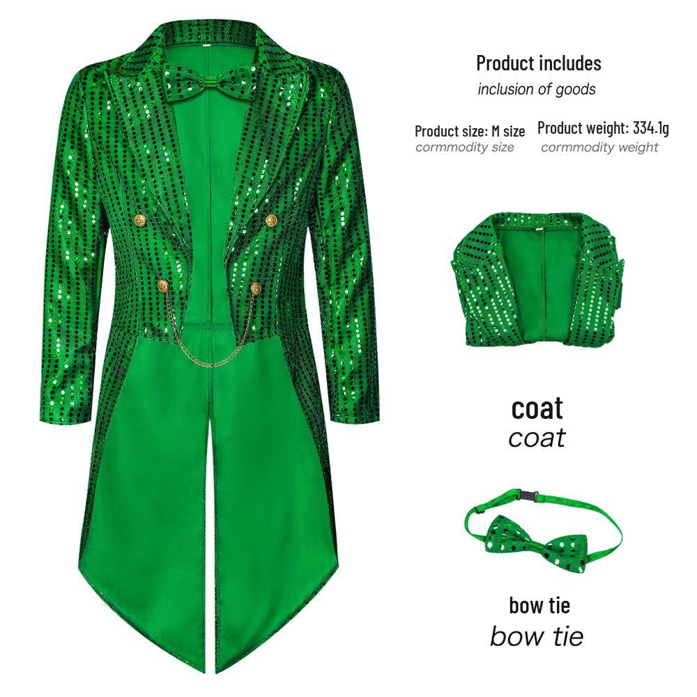 Sparkly Irish Green Sequin Tailcoat Jacket for Saint Patrick's Day