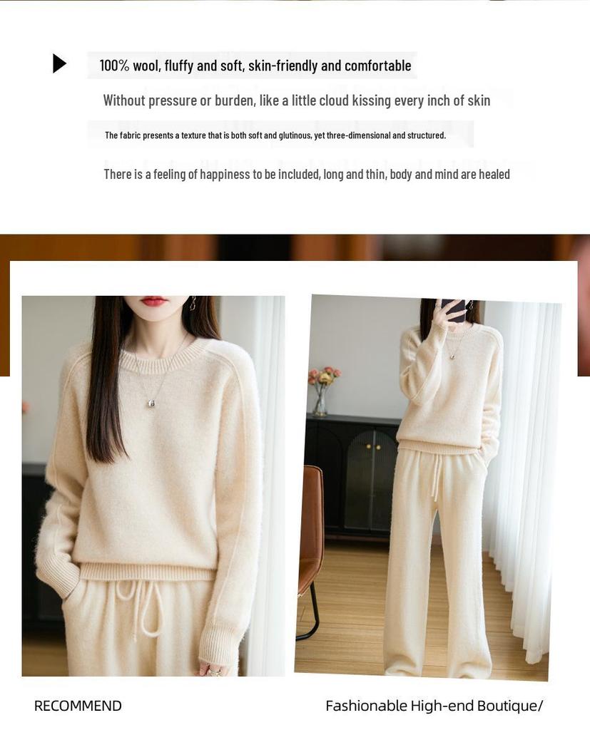 Women's Seven-Needle Thickened 100% Pure Wool Sweater - Autumn/Winter, Warm, Round Neck, Loose Fit, Knit Base Layer