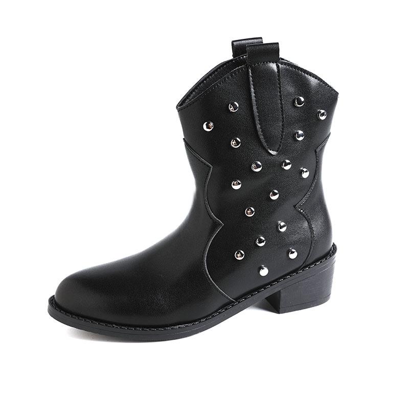 Large size winter women's boots new rivets decorative trend pointed thick heel sleeve Martin boots women