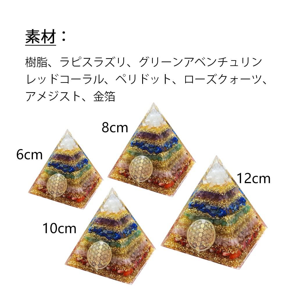 HIGHAWK Orgonite Pyramid with Chakra, Natural Stones, Gold Leaf, Energy, Seven Crystal Stones, Healing, Meditation, and Power Stones (8cm)