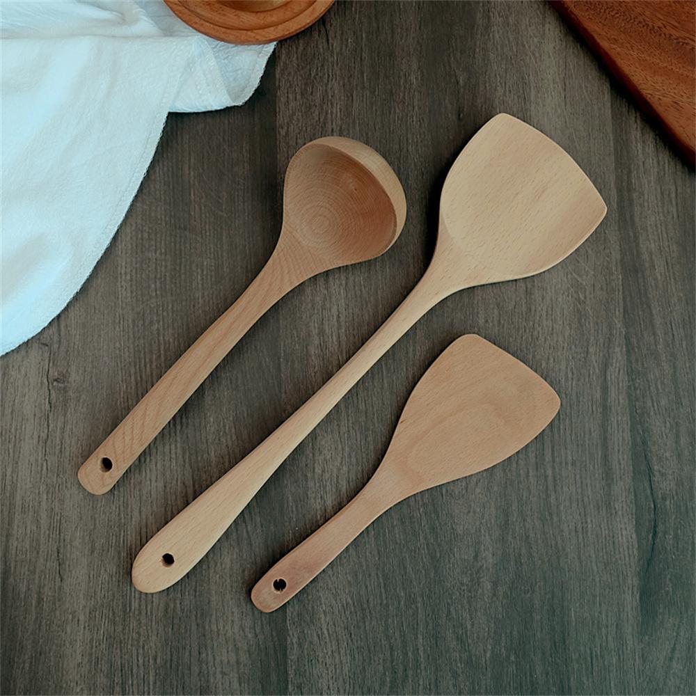 Beech Wooden Spatula Soup Spoon Utensils for Kitchen High Temperature Resistant Anti Slip Turners Home Kitchen Accessories Set