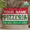 Retro Custom Pizza Shop Name Sign, 8x12 Inch Iron Metal Decor for Kitchen Wall, Personalized Gift for Chefs & Food Lovers