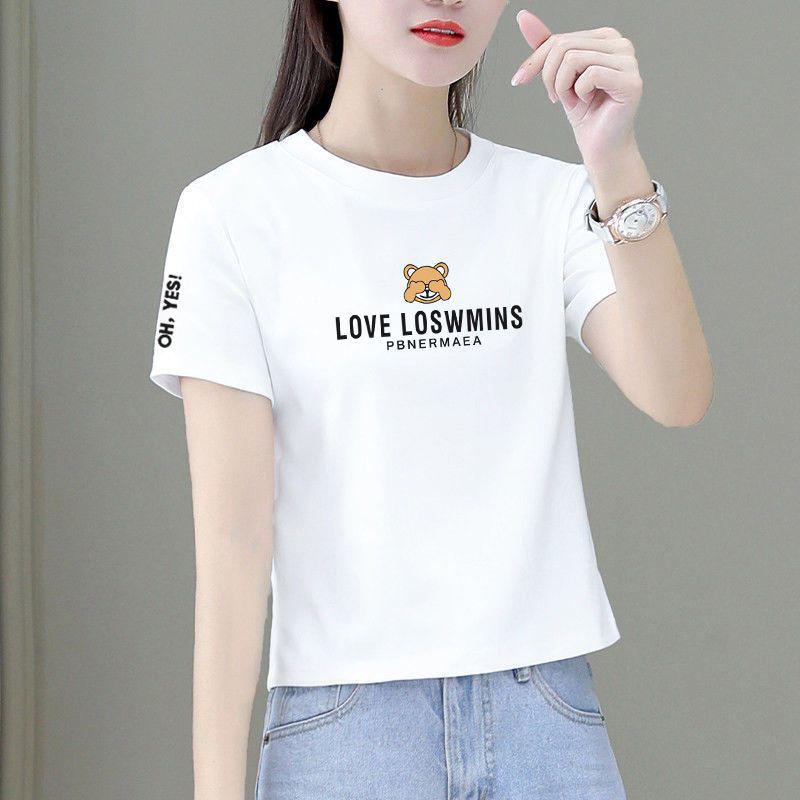 

2025 Summer Women s Korean Style Cotton Short Sleeve T-shirt, Loose Fit Plus Size, Trendy Age-Reducing Top XL (105-120 lbs)