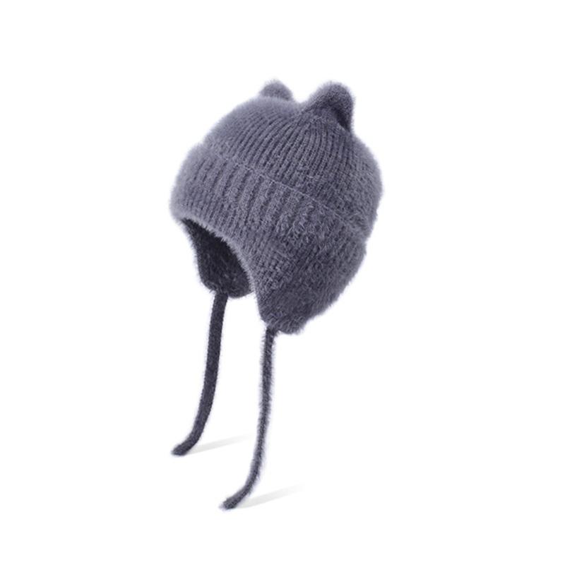 Thickened Knitted Cap Winter Hat For Kids With Thermal Ear Protection Cold Weather Windproof Design Polyester