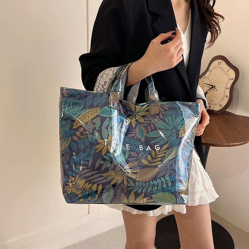 Women's PVC Tote Bag Floral Print Waterproof Fashion Shopping Bag