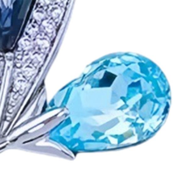 Women Brooch Blue Leaf Zinc Alloy Pin with Rhinestone Inlays Dazzling Sweater Coat Dress Badge Versatile Jewelry Accessory