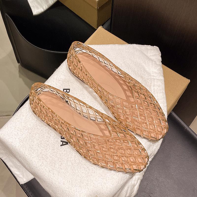 New Mesh Shoes Sandals Women'S Beach Pvc Jelly Mesh Hollowed Out Flat Bottom Comfortable One-Pedal Women'S Casual Slippers