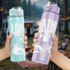 1PC Faint line abstract sketch print 750ml colorful plastic sports water bottle leakproof pop up lid with straw for outdoor work home use