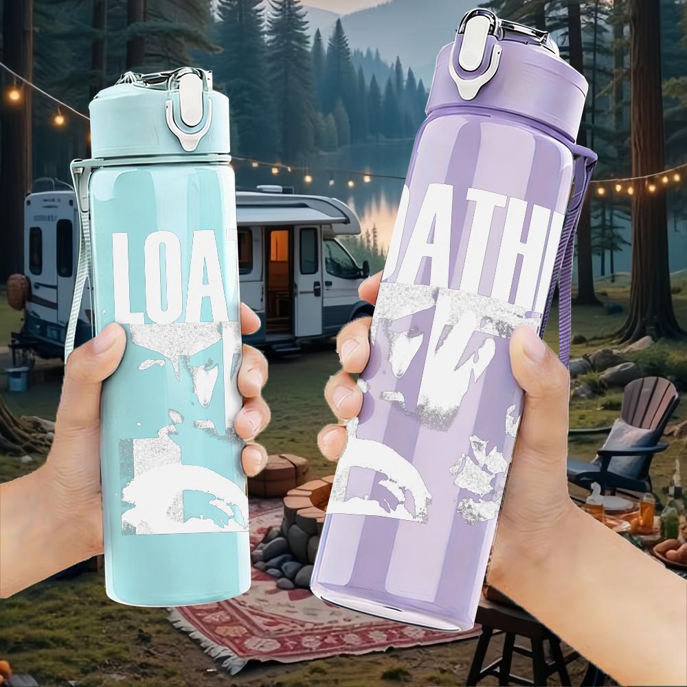 1PC Faint line abstract sketch print 750ml colorful plastic sports water bottle leakproof pop up lid with straw for outdoor work home use