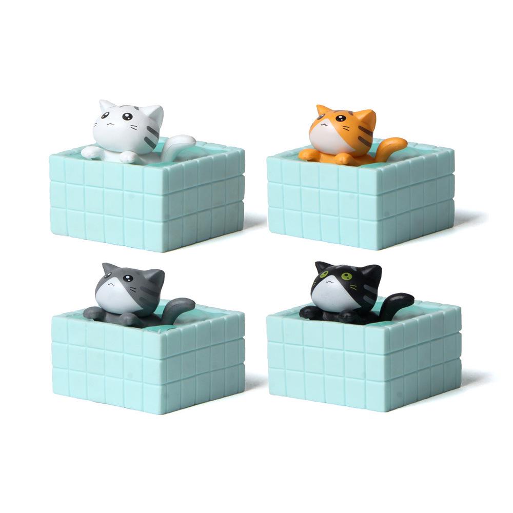 Bath Series: 4 Cat & Kitten Micro Landscape Bath Bombs with Creative Hand-Painted Figurines