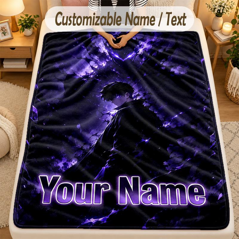 Flannel BlanketSolo Leveling Custom Name Text Personalized Soft Warm Throw Blanket Home Decor Gift