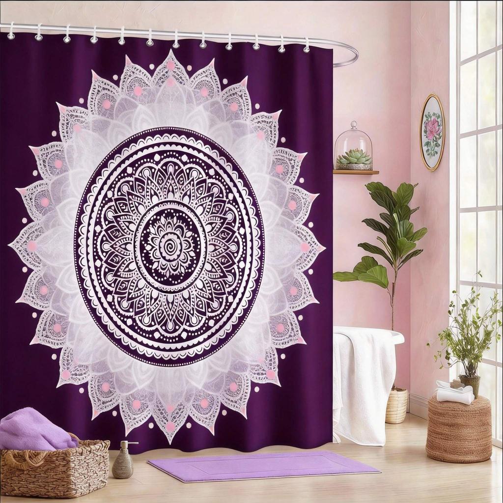 Boho Mandala Shower Curtain 180X180Cm – Black & White Geometric Paisley, Calming Spiritual Bathroom Decor, 12 Hooks