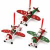 3-Piece Vintage Iron Santa Claus Flying Airplane Christmas Tree Ornaments and Holiday Home Decor