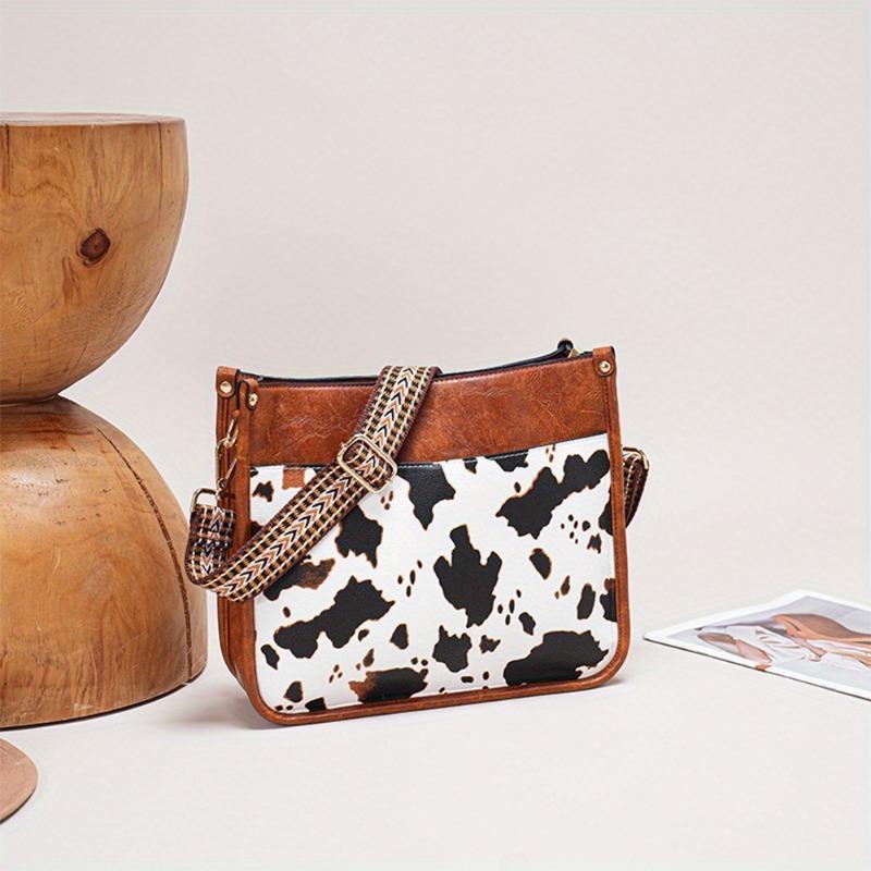 Bolso Bandolera de Cuero PU de Color Sólido Vintage Gran Capacidad Bolso de Hombro con Estampado de Leopardo Simple Bolso Tote de Moda Multifuncional