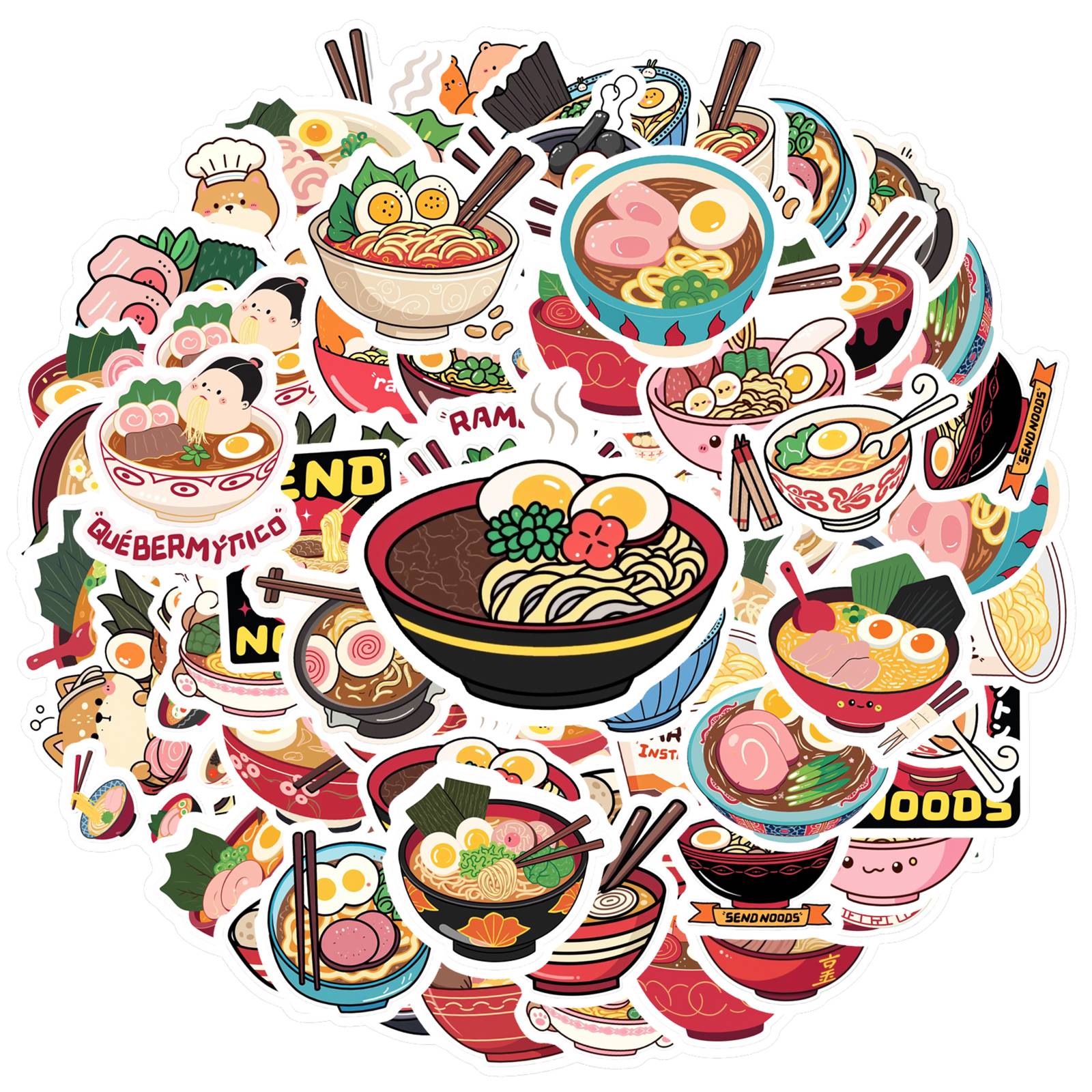 

35pcs-50pcs Cute Food Stickers Cartoon Noodles Animal Stickers Stickers For Suitcase Fridge Phone Luggage Laptop Guitar