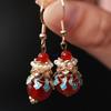 Ming & Song Style Red Agate Cloisonné Enamel Dangle Earrings - Original Chinese Design, Perfect for Ma Mian Skirt Accessories