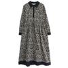 Autumn Literary Print Dress: Long-Sleeved, Cotton-Linen, Loose Fit, Extended Style with Shirt Collar