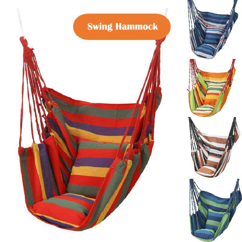 Hanging Rope Chair Swing Hammock Outdoor Porch Patio Yard Seat W 2 Pillows