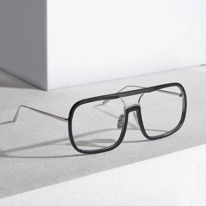 

Neo Retro 39501R Overfit Two-Bridge Horn-Rimmed Glasses C1 Black C1 BLACK