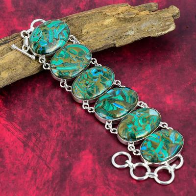 Natural Copper Malachite Azurite Bracelet, Gemstone Jewelry 925 Solid Sterling Silver, Adjustable Handmade Chain Bracelet Antique Jewelry For Her