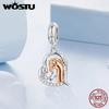 WOSTU 925 Sterling Zilver Tweekleurig Meisje Paard Bedel Hanger Voor Vrouwen Hart Kralen Paardenliefhebber Sieraden Familie DIY Cadeau CTC1210