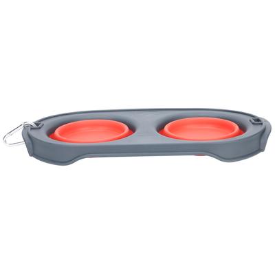 Pet Folding Bowl Portable Water and Food Feeding Dog Bowl Cat Folding Double BowlRed