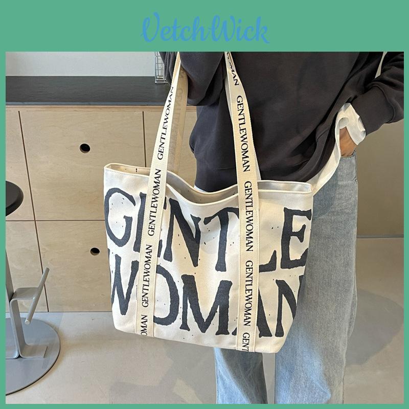 Borsa in Tela con Alfabeto Thai Gentlewoman da Donna Nuova Moda 2024 Borsa a Mano Versatile Borsa a Spalla Crossbody Stile Street Borsa Tote Grande