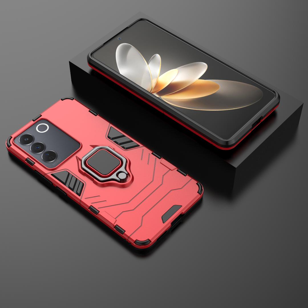 

Для Vivo V27e V 27e V2237 чехол противоударный жесткий чехол-подставка для телефона с кольцом задняя крышка For Vivo V27e красный