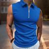 Men Summer Vest Sleeveless Lapel Solid Color Zip Neckline Men Tank Slim Fit Sleeveless Male Vest Men's Clothing Streetwear