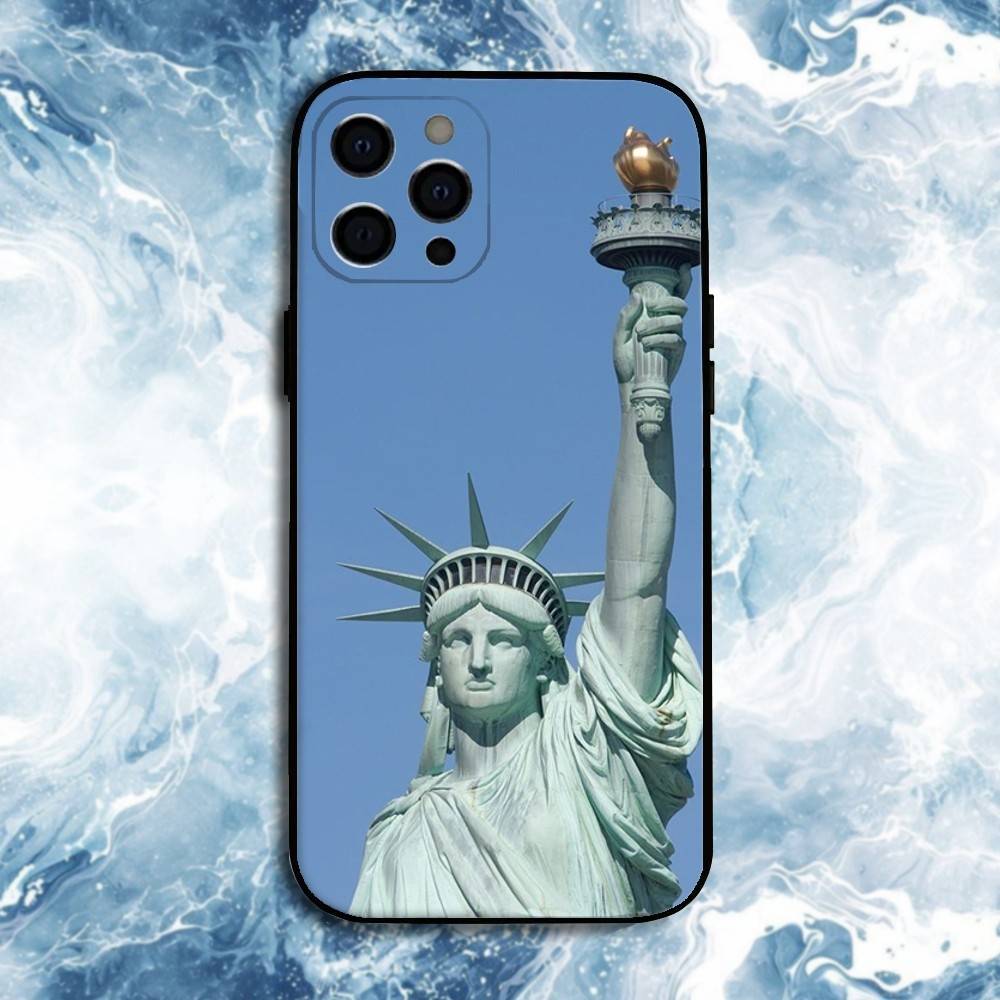 Statue-of-Liberty-New-York Phone Case For iPhone17,16,15,14,13,12,11 Plus,Pro Max, Soft Silicone Black Cover iPhone15