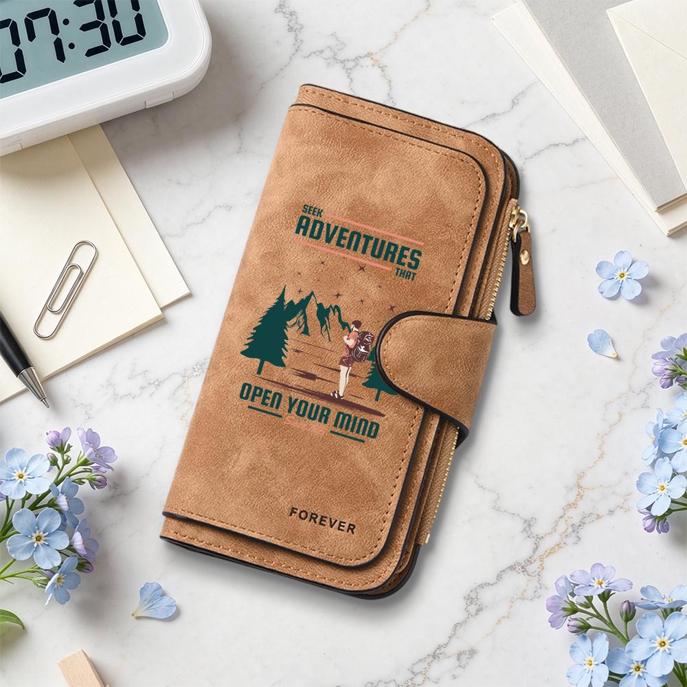 Adventure Themed Long Wallet Multi Slot Purse Stylish Portable Card Holder