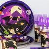 Halloween Party Tablecloth Black Cat Pumpkin Purple Bat Scary Kids Disposable Tableware