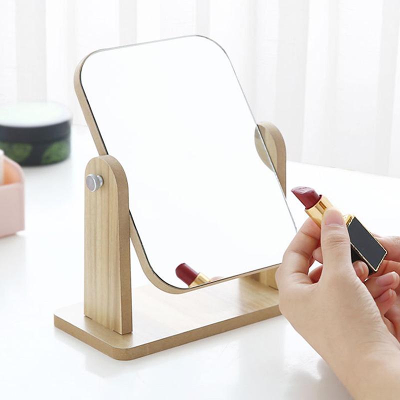 Makeup Mirror Standing Wooden Can Rotate 360 Degrees Generally Used In Dormitories And Homes Convenient To Use