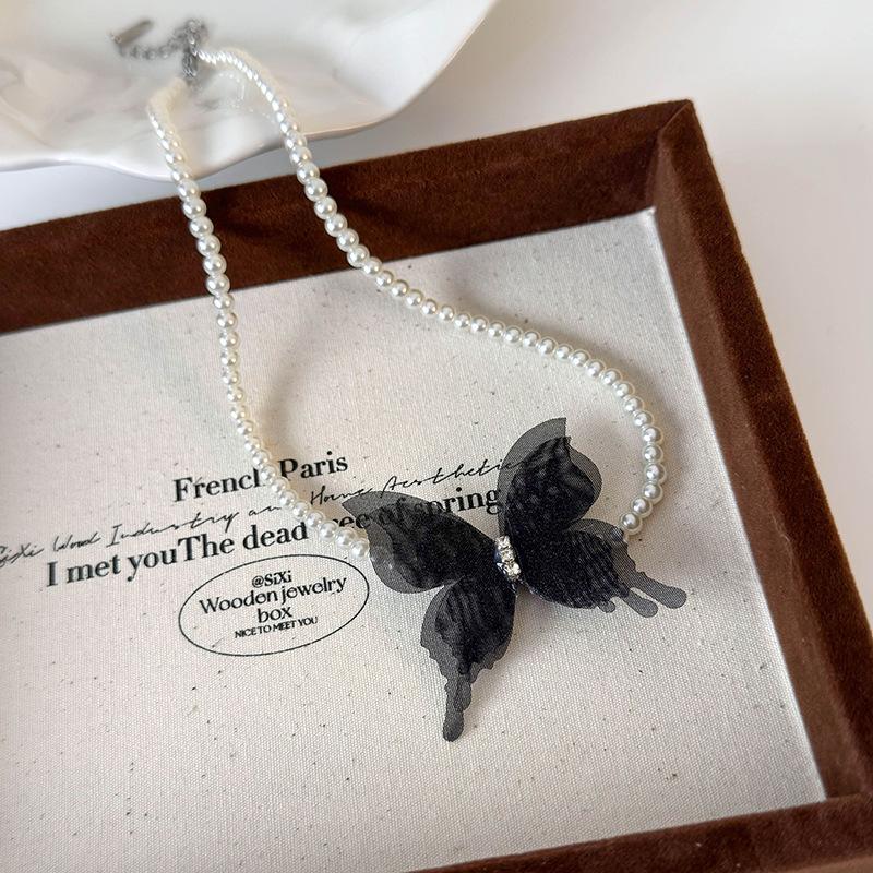 

Нове красиве феєричне тюльове тривимірне кольє-метелик простий темперамент чокер ключиця ланцюжок жіноче чорний