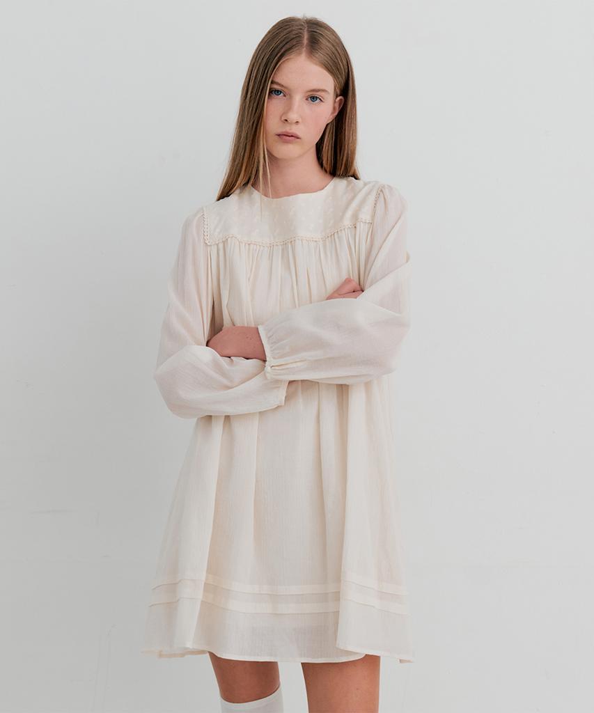 Itove Seoul Cotton Lace Shirring Dress Cream