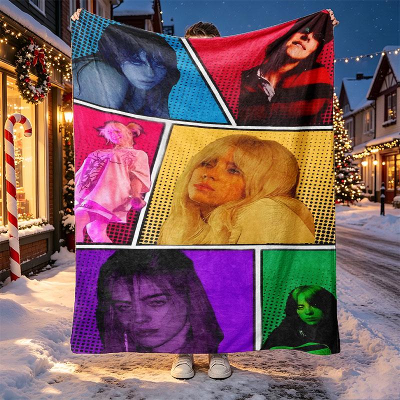 Billie Eilish Pattern Blanket for Home Decoration, Bed, Sofa, Car Travel, Camping, Suitable for All Seasons, Birthday Christmas Gift