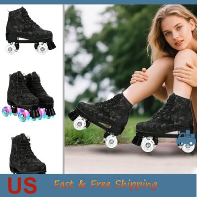YYW Flashing Roller Skates Beginner Women Outdoor Skating Sneakers 4 Wheels Skate Shoes Size 32 33 34-45 Girls Quad Double-Row