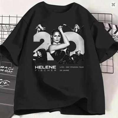 Vintage Helene Fischer TShirts Unisex Round Neck Cotton T Shirt 360 Stadion Concert Music Tour 2026 Short Sleeve Plus Size