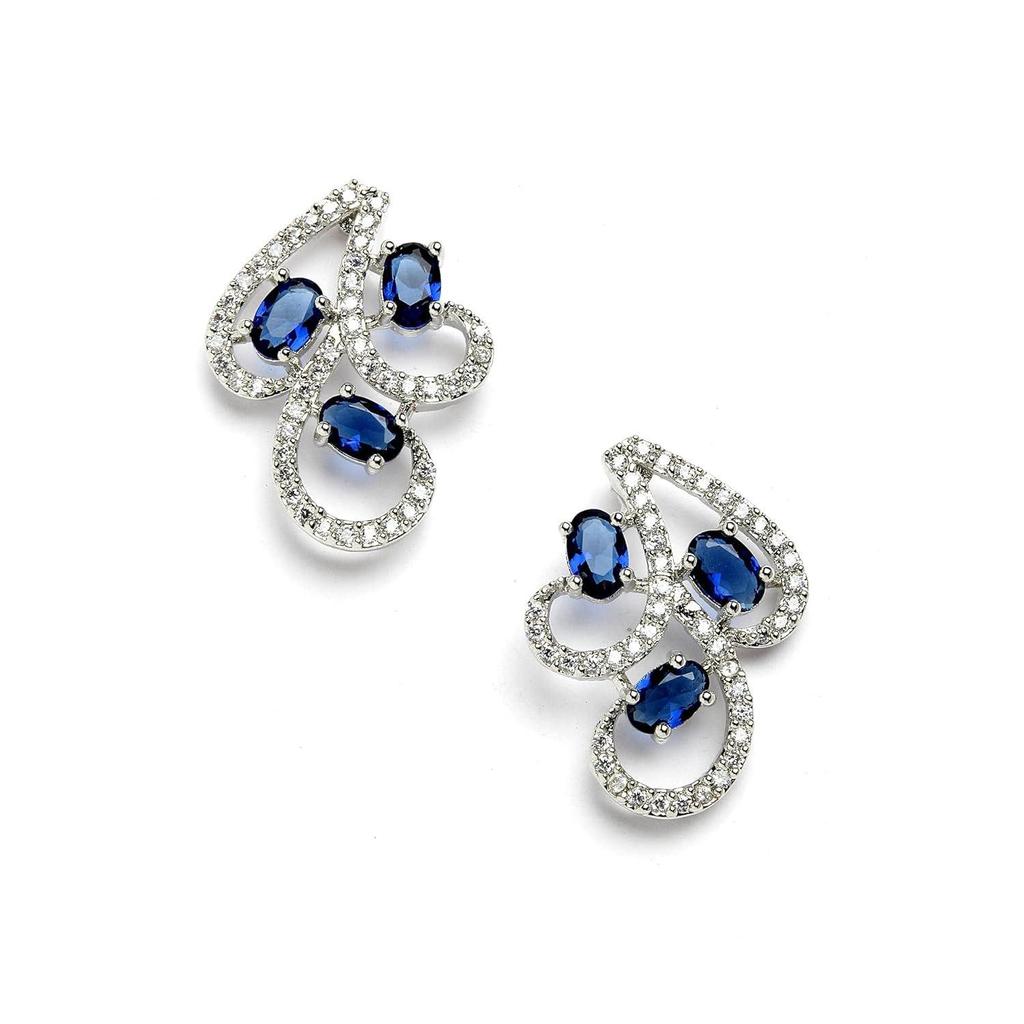 Rhodium-Plated with Silver-Toned White Cubic Zirconia & American Diamond Studded Necklace and Drop Earrings Jewellery Set for Women