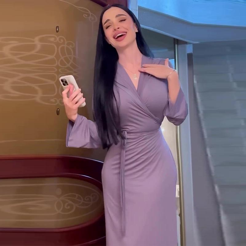 2024 Herbst Damen Pure Desire Stil Schnürkleid Schlankmachend Langarm